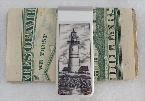 Bosto Lighthouse Scrimshaw Money Clip
