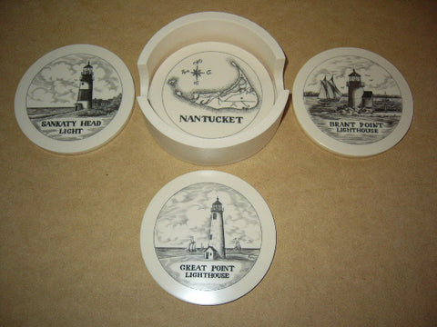 Scrimshaw Lighthouses of Nantucket Coaster Set