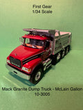 First Gear Mack Granite Heavy Duty Dump Truck McLain Gallion