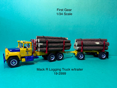 First Gear Mack R-Model Heavy Duty Logging Truck with Trailer