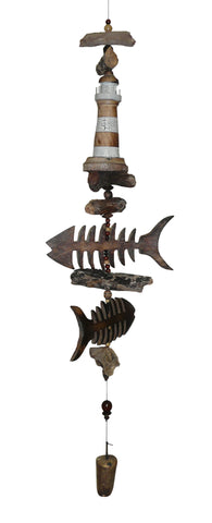Carved Lighthouse w/ Bone Fish Windchime