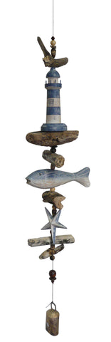 Carved Lighthouse w/ Fish & Star Windchime