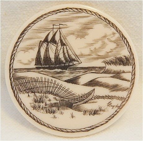 Scrimshaw Ship and Beach Magnet