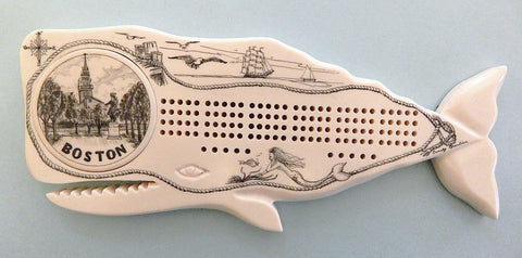 Scrimshaw Whale Cribbage Board w/ Boston Well Cover