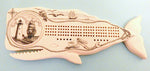 Scrimshaw Whale Cribbage Board w/ Ship and Lighthouse Well Cover